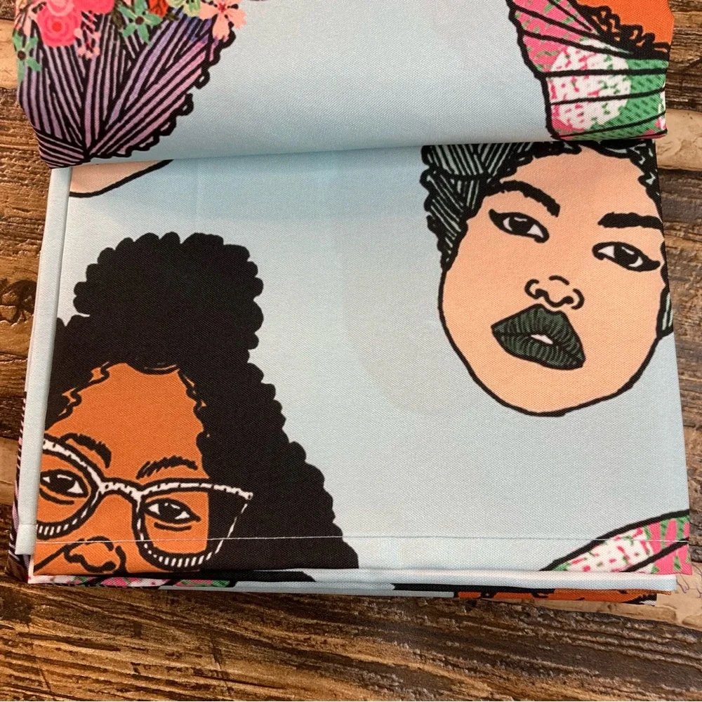 Society 6 Many Black Faces fabric shower curtain  69” x 72